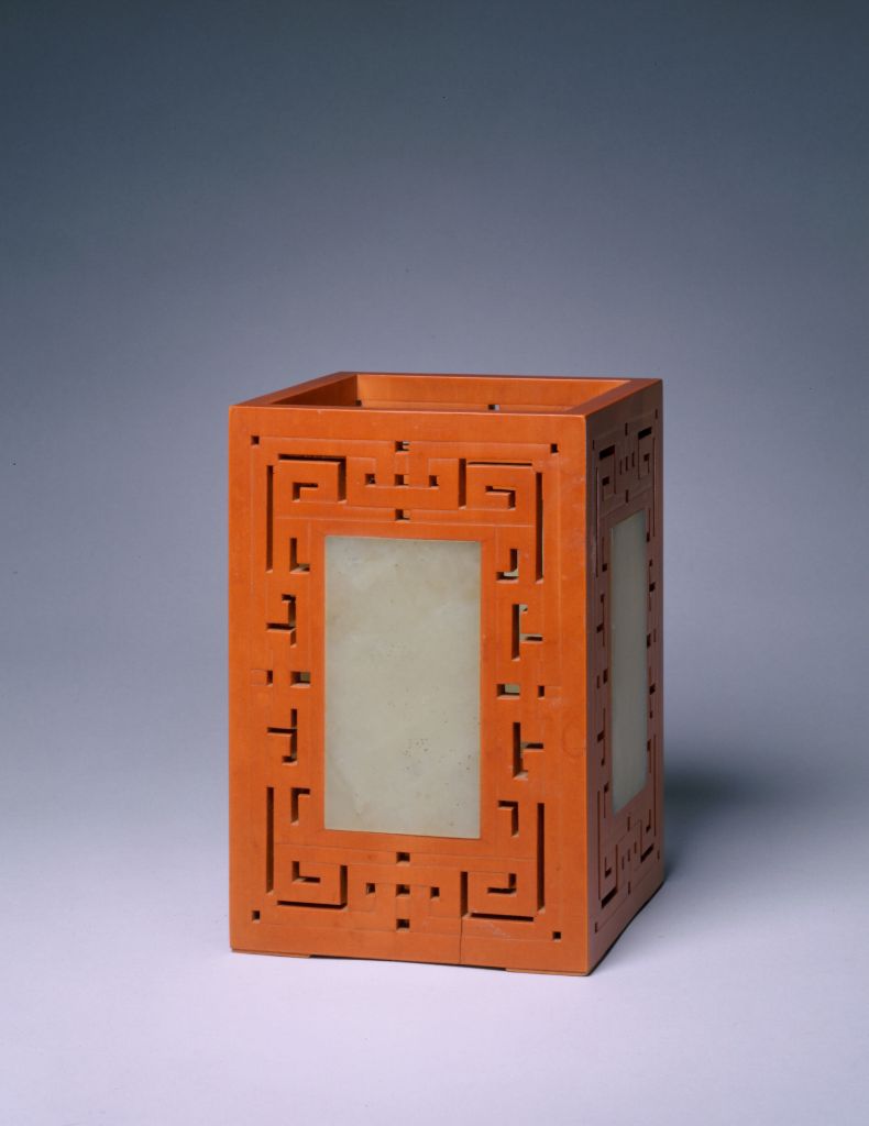 图片[1]-Bamboo carved square pen holder inlaid with jade-China Archive